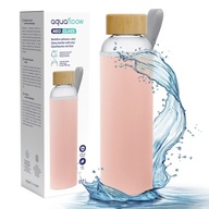 Sklenená fľaša na vodu 0,7l Fľaša AquaFloow + neoprénové puzdro 700ml ružová