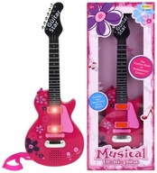 Gitara Elektryczna dla Dzieci Rockowa Metalowe Struny Różowa Dźwięki