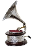 Gramofón s tubou STRIEBORNÁ na kľuku - farba mahagón