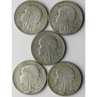 Lot: 5 x 10 złotych Głowa kobiety 1932, stan 3