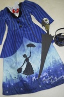 Disney - strój, kostium, suknia Mary Poppins + kapelusik + parasolka, 5-6 l
