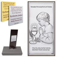 Srebrny Obrazek na Komunię dla Chłopca Pamiątka Komunii od Chrzestnego