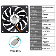 12V Sleeve 3PIN 2pcs 80MM Fan DC PC Brushless Fan