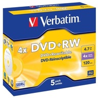 Płyty Verbatim DVD+RW 4.7GB 4x jewel box 5szt.
