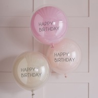 Podwójne balony Happy Birthday Pink, 3 szt.x18cali - Ginger Ray