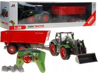 Zabawka zdalnie sterowana jeżdżąca Traktor Zielony z Czerwoną przyczepą BG