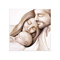 Obraz Świętej Rodziny malowany na drewnie umieszczony w ramie 60x60 cm