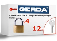 4 visiace zámky GERDA BRASS LINE KMZ S40 SYSTEM JEDEN KLÁVES + 12 kľúčov v kompl