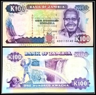 190. Banknot Zambia 100 Kwacha 1991r. UNC