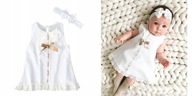 Sukienka wizytowa biała letnia na okazje + opaska HAFTY CHRZEST ROCZEK 92