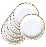 Papierové tanieriky Jednorazové biele retro zlaté ELEGANTNÁ 6ks