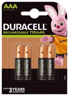 4 x akumulatorki AAA / R03 Duracell Recharge 750 mAh (blister)