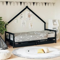 Rám detskej postele so zásuvkami čierny 80x200 cm borovicový