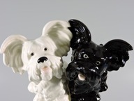 Figurka pies skye terrier 2 psy czarny biały design Goebel