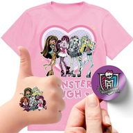 ZESTAW 3W1 KOSZULKA DLA DZIECI TATUAŻE NAKLEJKI MONSTER HIGH 128 JAKOŚĆ