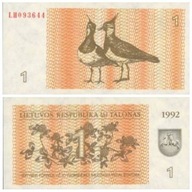 Banknot 1 kupon (1992) Litwa - Czajka UNC