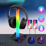 STOJAK NA SŁUCHAWKI RGB Z 2 USB, UNIWERSALNY STOJAK NA SŁUCHAWKI DO GIER