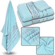 Modrý bavlnený uterák s ozdobnou výšivkou, sivá výšivka 70x135 cm x2