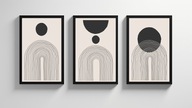 Zestaw obrazów BOHO kształty linie do salonu 3 sztuki plakaty w ramie 40x30