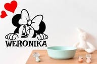 Naklejka ścienna imię dziecka Myszka Minnie Disney dekoracja naklejki serca