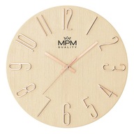Béžové čitateľné tiché nástenné hodiny MPM E01.4302.23 cm RUŽOVé zlato