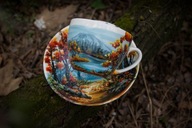 Ręcznie malowana filiżanka, prezent - górska jesień - 240ml