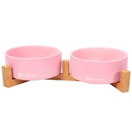 Komplet Misek Ceramicznych Dla Psa/Kota Na Stojaku Bambusowym Różowe