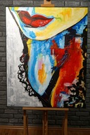 Akt abstrakcja pop art kolorowy duży obraz olejny z certyfikatem R Stach