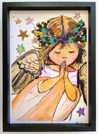 Anjelik, zarámovaný akvarel s rámčekom na výber