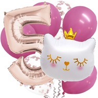 Zestaw Balonów Kotek RÓŻOWY Kot CYFRA 5 Urodziny