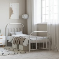 Metalowa rama łóżka z wezgłowiem i zanóżkiem, biał