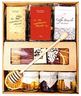 KOSÁR AJÁNDÉK SZETT AJÁNDÉK MÉZ MÉZESKALÁCS TEA