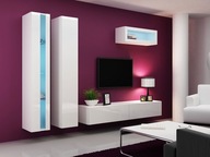 Stena do obývacej izby s LED bielym osvetlením ASHTON N2 - biela / lesklá b