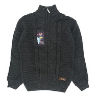 elegancki ciepły sweter chłopięcy ciemno szary grafitowy 140 wełna 30%