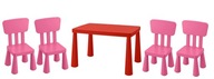 IKEA MAMMUT Stôl + 4 ružové stoličky pre deti