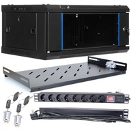 Szafa RACK 4U 600x450mm WISZĄCA szafa serwerowa + półka + listwa zasilająca