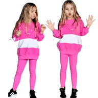 Różowy komplet 3 częściowy bluza, top, legginsy Qba Kids 164