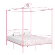 Metalowa rama łóżka z baldachimem, różowy, 211x169x227 cm