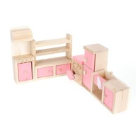 Nábytok domček pre bábiky Miniatúrne Drevené kuchynské vybavenie Farba dreva + ružová