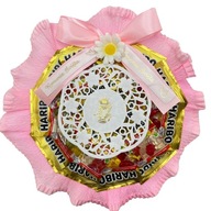 Różowy bukiet cukierków żelków HARIBO prezent Komunia Święta dziewczynki