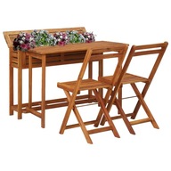 Balkónový stôl s kvetináčom a 2 bistro stoličkami akáciové drevo