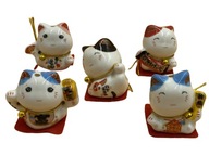 Japoński Kot Maneki-Neko ZESTAW 5szt Porcelana 5cm
