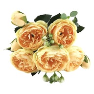 1 bukiet sztuczna róża piwonie kwiat 5 kwiatów 4 pąki jedwabna piwonia żółta