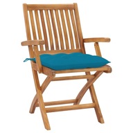 Záhradné stoličky, 2 ks, modré vankúše, drevo