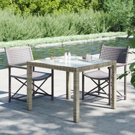 Záhradný stôl 90x90x75 cm sklo a ratan PE sivý
