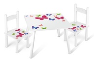 Detský stôl 60x60x42 cm + 2 stoličky. Potlač Motýliky