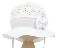 42-44 Letni kapelusz Z opaską na uszy HAFTOWANY Ażurowy Biały Do chrztu D
