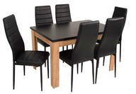 Stół rozkładany 80x120/160 DĄB 6 czarnych krzeseł