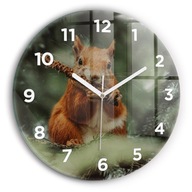 Sklenené moderné nástenné hodiny Veverička a divoká príroda okrúhle fi 30cm