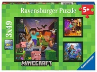Chłopięce PUZLE Układanki DZIECIĘCE Puzzle 3x49 Elementów Minecraft GRA